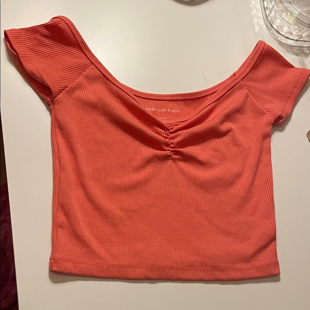 American Eagle Outfitters Coral Ribbed Crop Top
